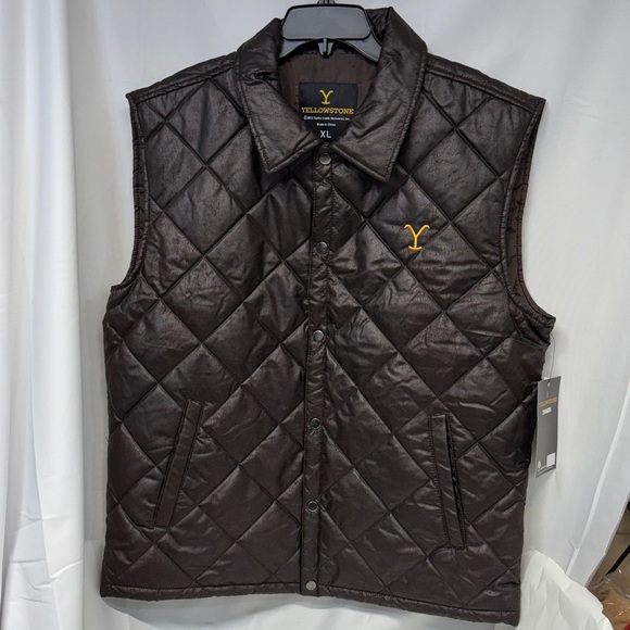YellowStone quilted embroidered snap button up lined brown vest XL - Picture 2 of 11